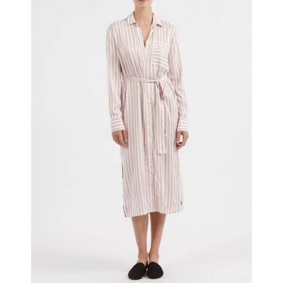 Anthony Thomas Melillo Sz L Striped Button Front Silk Shirt Dress *MISSING BELT